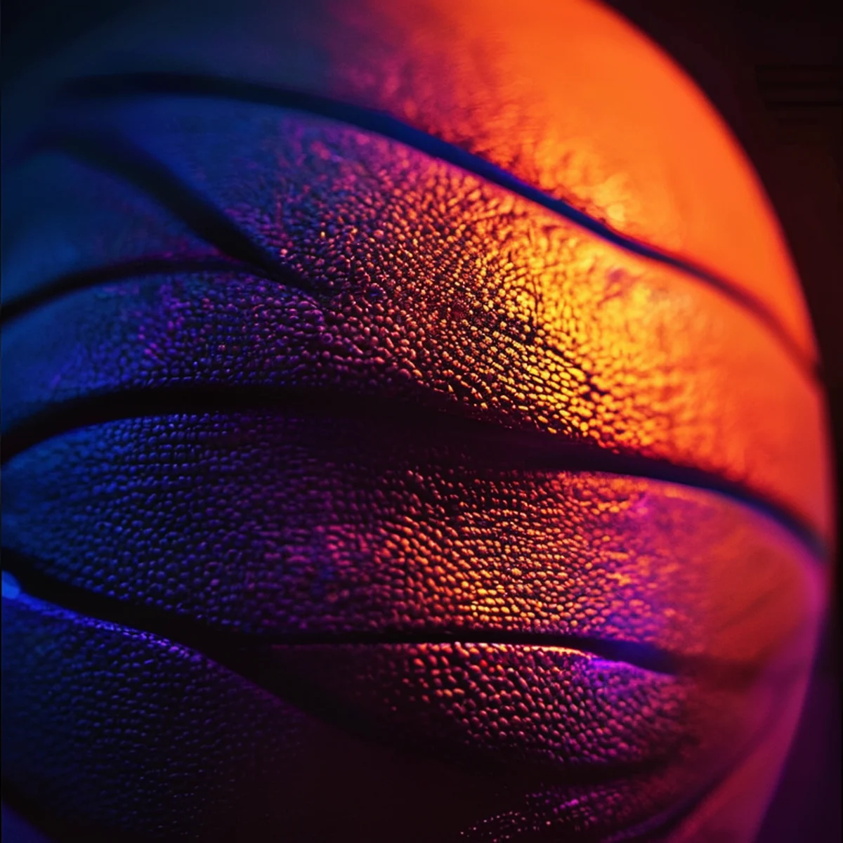 Primer plano artístico de la textura de un balón de baloncesto
