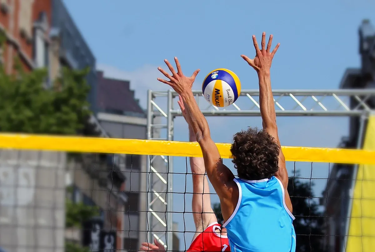 beach volleyball, block, player, ball, volleyball net, attack, sport, volleyball, nature, ball sports, beach, playing field, play, competition, tournament, spor