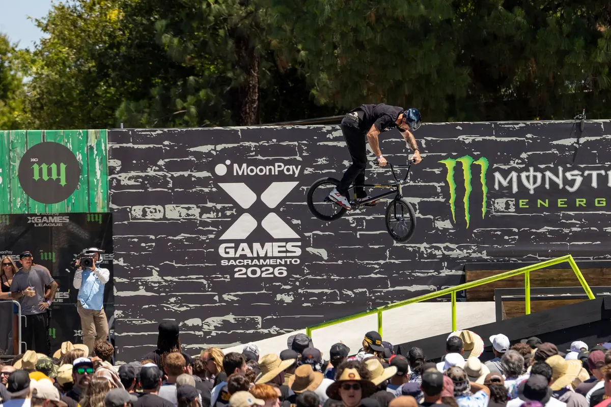 BMX rider performs an exciting stunt at X Games 2026 in Sacramento, capturing the thrill of extreme sports.