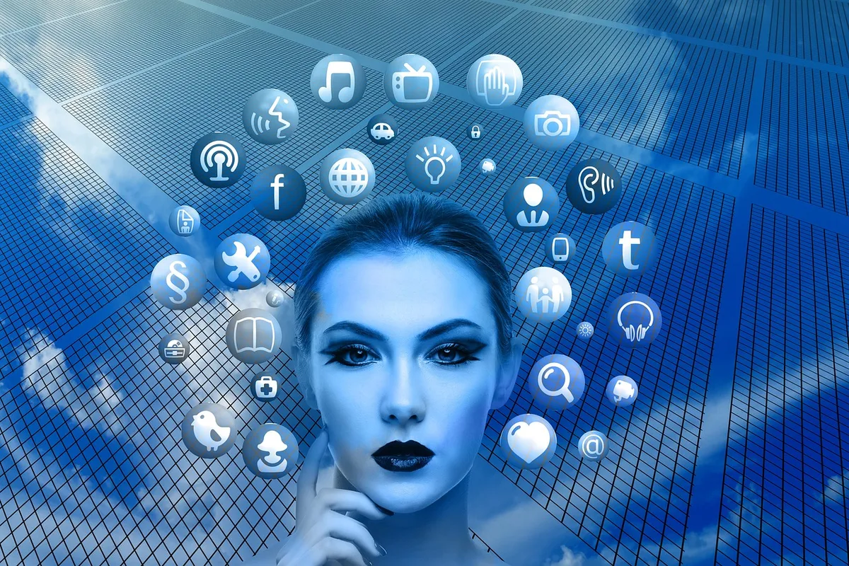 woman, face, social media, thoughts, nature, head, applications, apps, social media applications, icons, circle, tree, networks, internet, social, social networ
