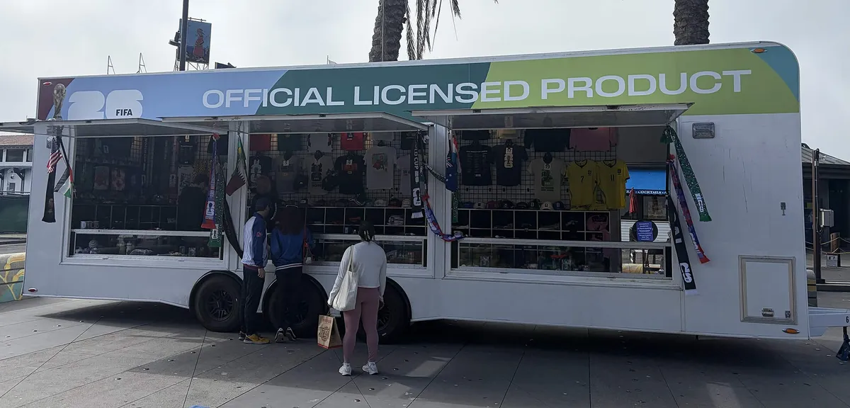 A FIFA 2026 merchandise pop-up truck at Fisherman's Wharf, San Francisco, California, FIFA 2026 Merch Truck at Fisherman's Wharf, FIFA World Cup|2026 FIFA World