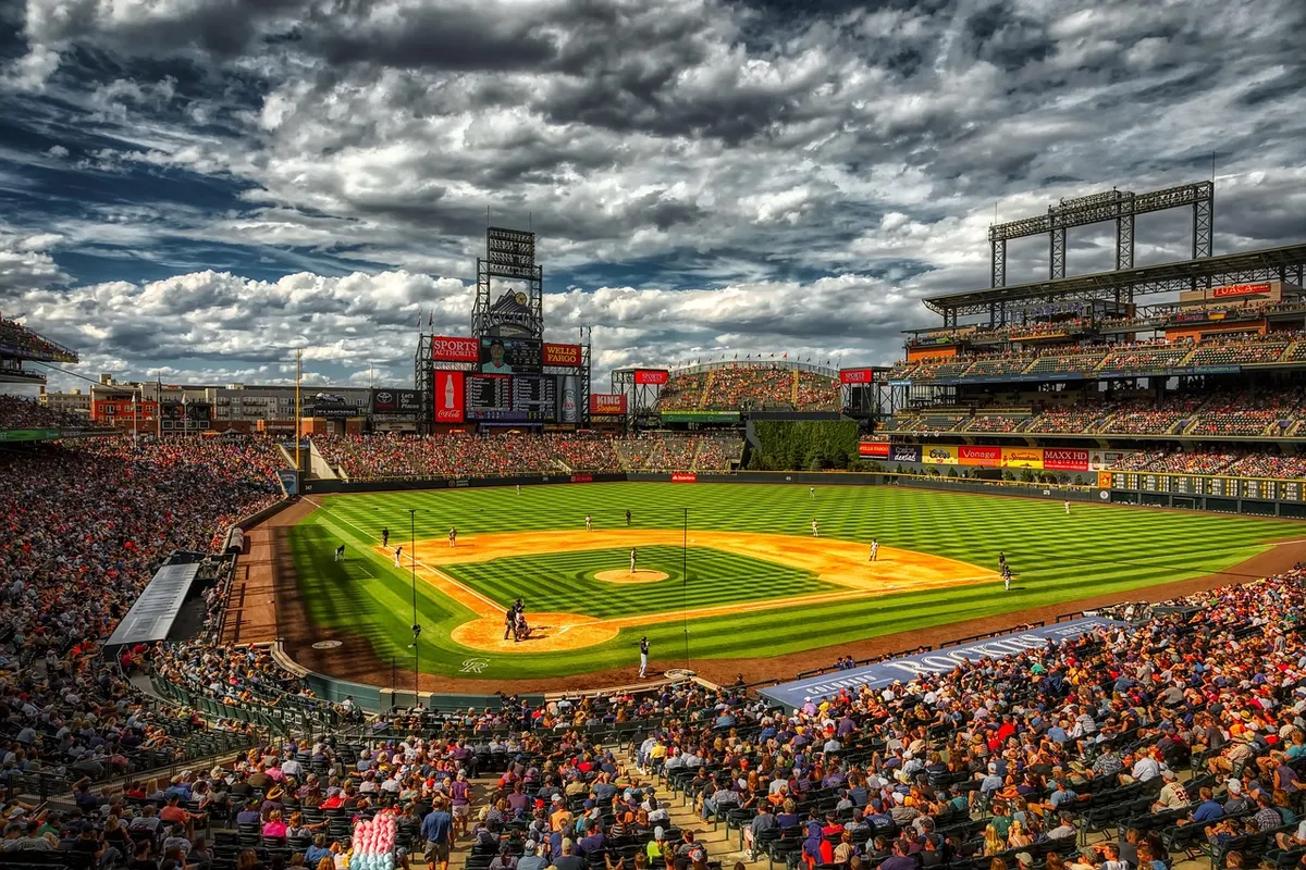 coors field, baseball stadium, denver, colorado rockies, crowd, fans, sky, clouds, mood, major league baseball, america, nature, hdr, scenic, players, United St