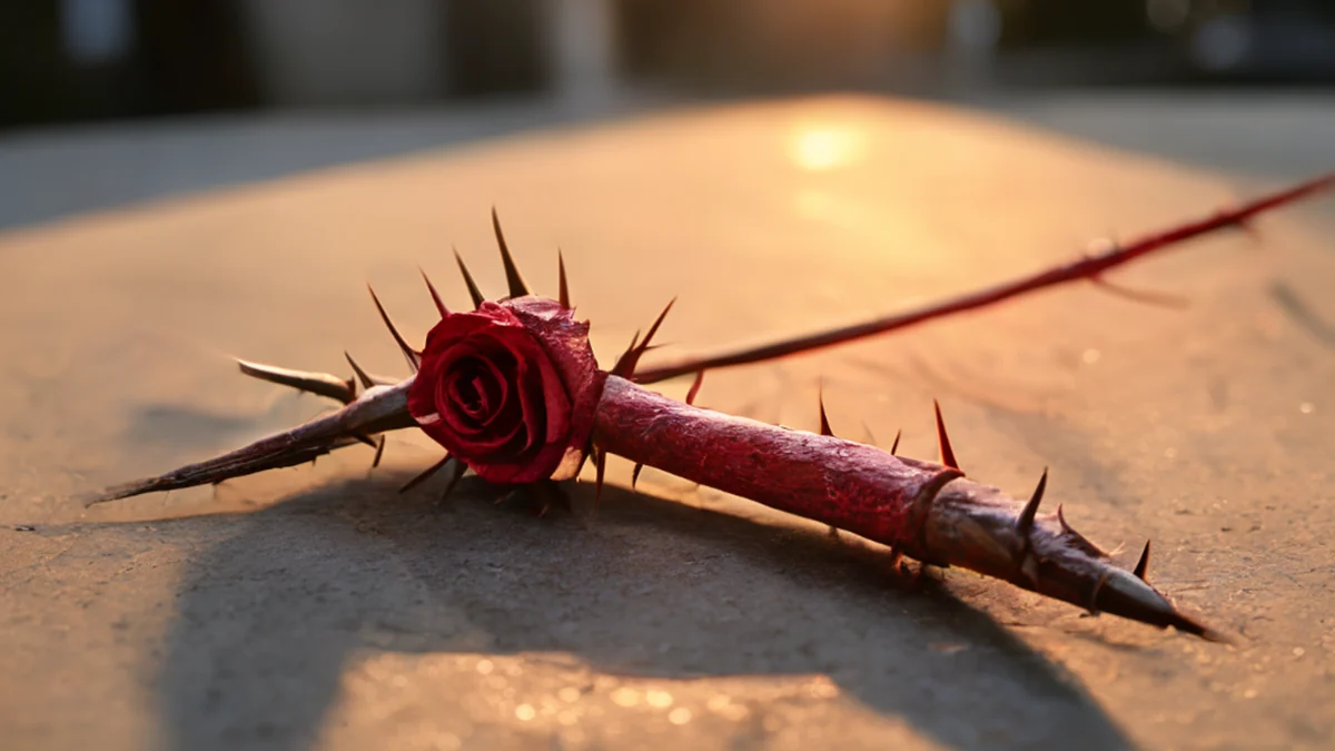 Un rose stake avec une bourgeon de rose en haut.