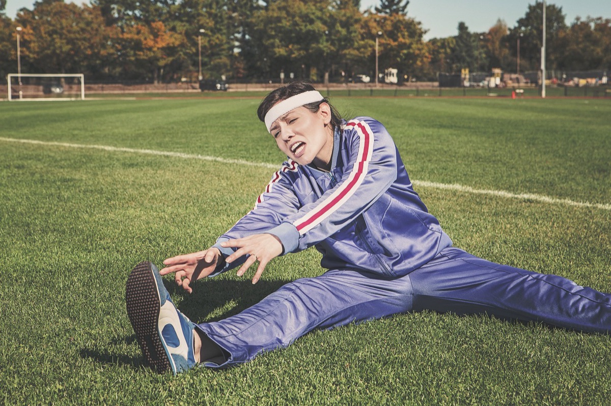 GYM STRETCH: Pitcher's arm muscles in a training gym
