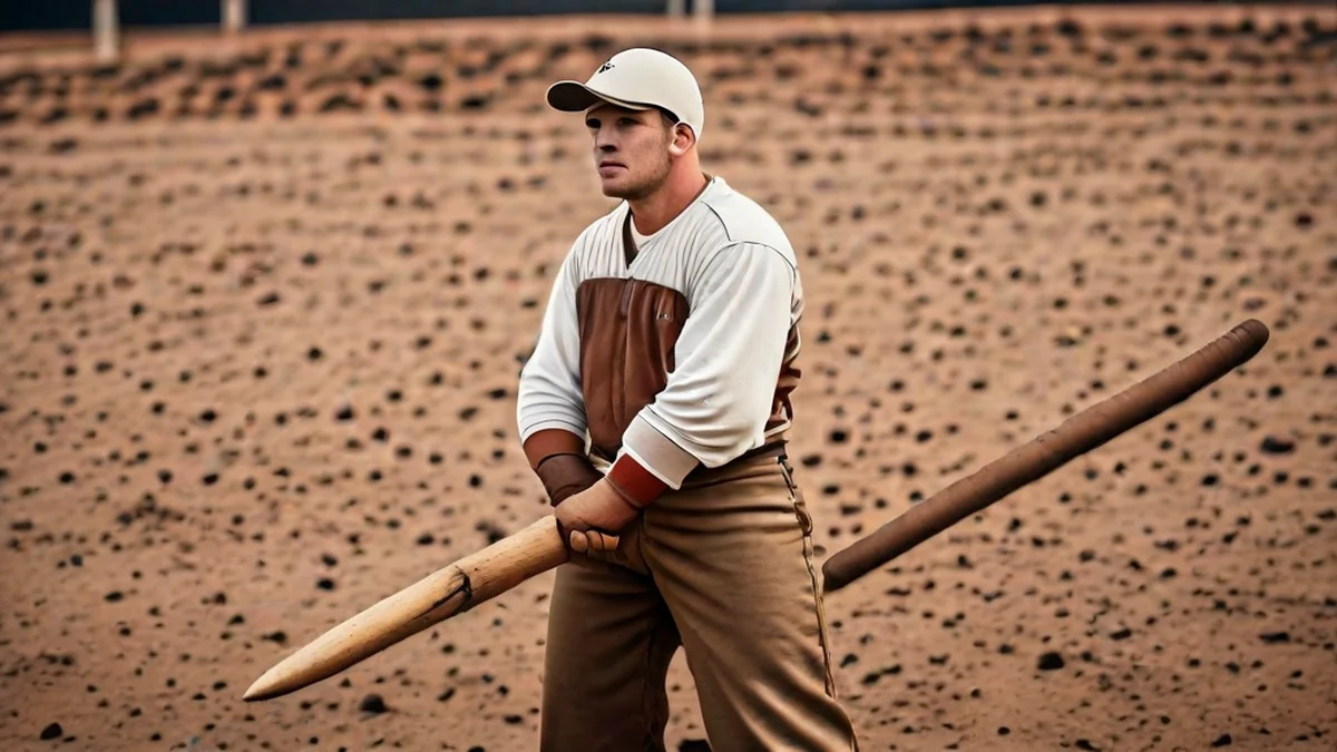 Un giocatore di baseball tiene una bat con entrambe le mani.