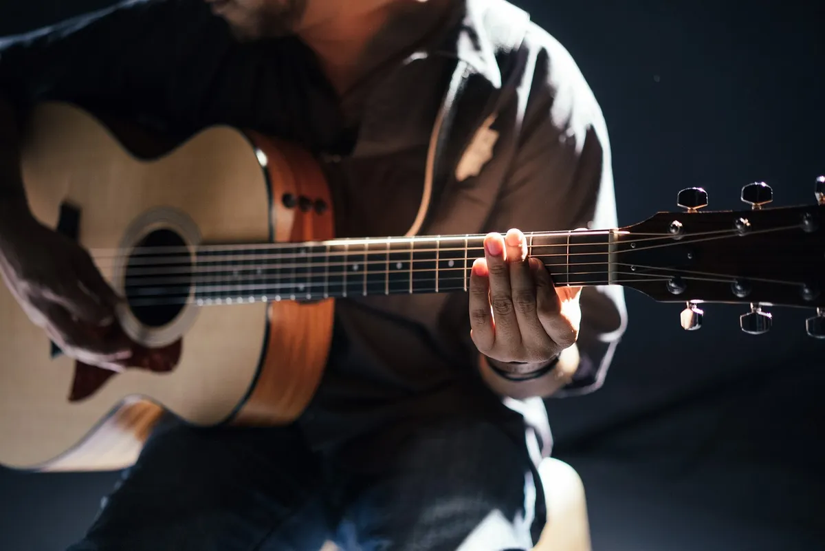 acoustic, guitar, guitarist, instrument, man, musical instrument, musician, performance, performer, person, string instrument, acoustic guitar, playing guitar,